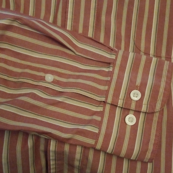 EUC Light Red and Tan Striped Button Down Shirt - Picture 4 of 5